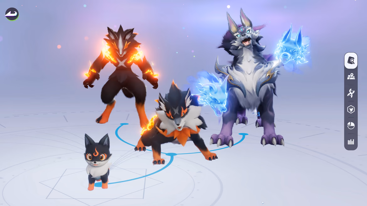 Aniimo roster screen showing multiple creatures and progression records